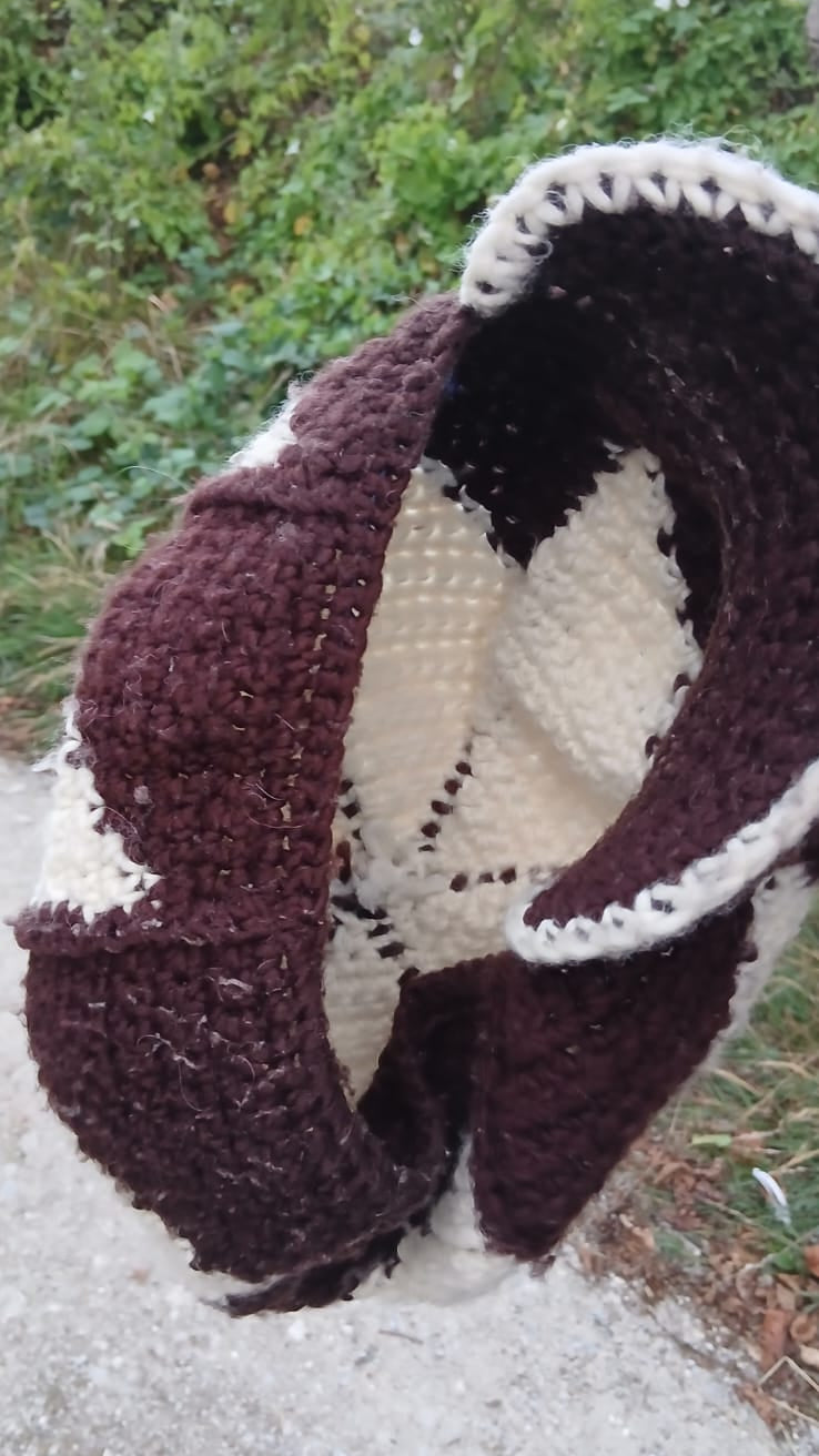 Brown & White Crochet Visor Beanie