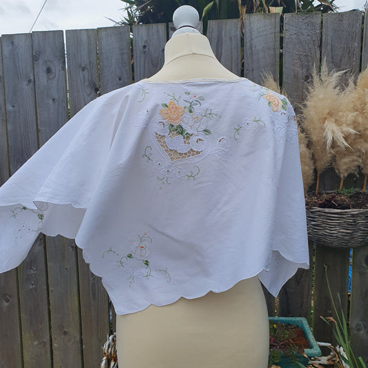Vintage Embroidery Poncho One Size