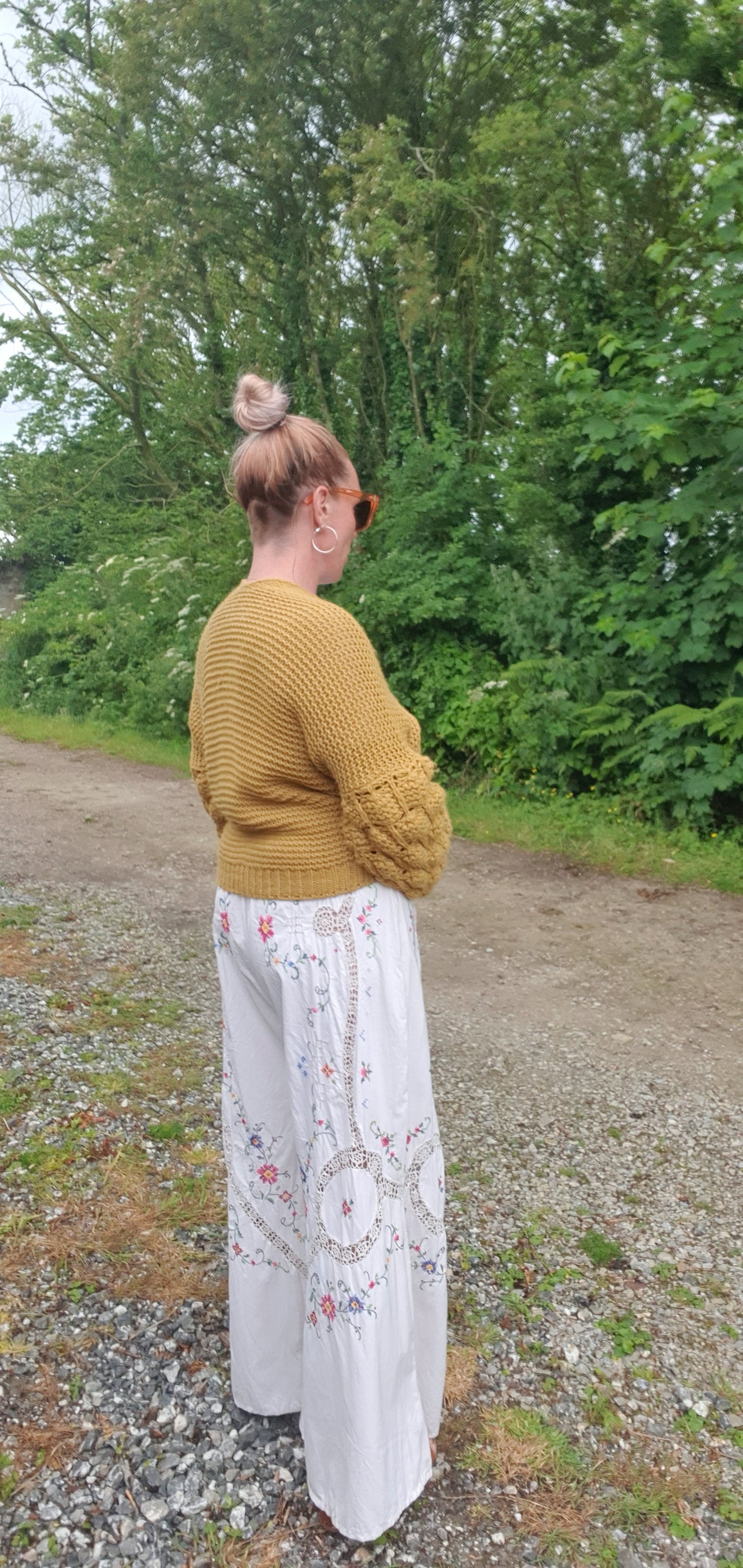 Reworked Linen Embroidery Pants Size 12 - 20