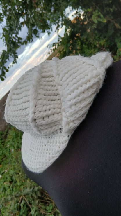 White Crochet Visor Beanie