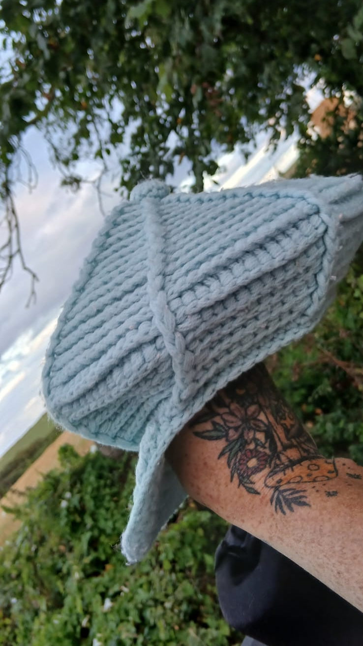 Light Blue Crochet Visor Beanie