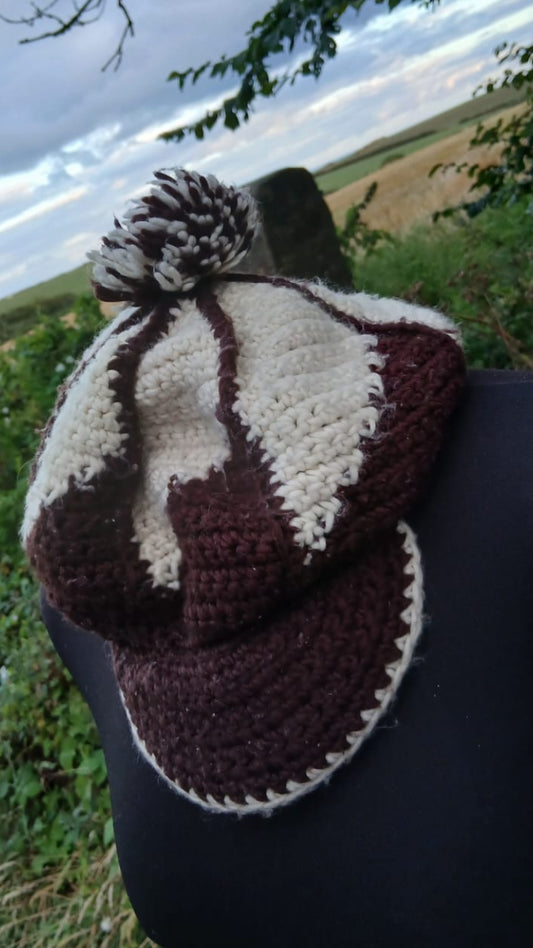 Brown & White Crochet Visor Beanie