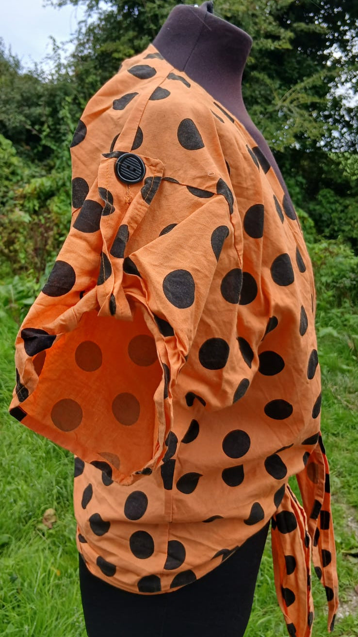 Vintage Italian Polka Dot Wrap Blouse XL