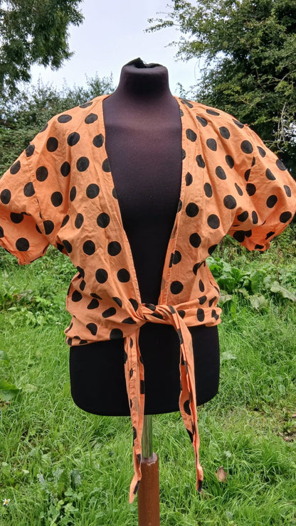Vintage Italian Polka Dot Wrap Blouse XL