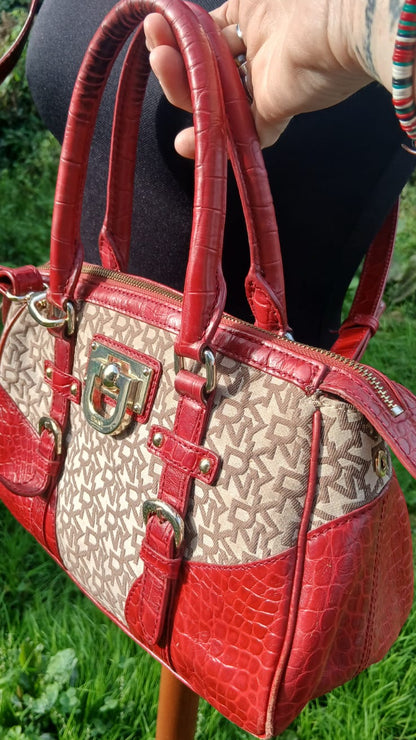 Vintage DKNY Canvas & Leather Satchel Bag