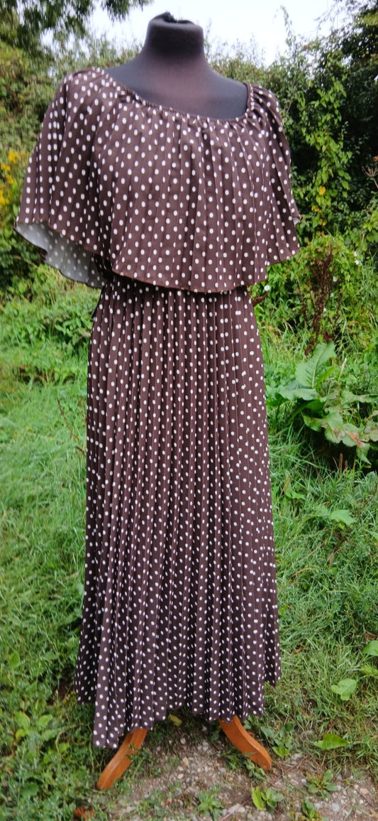 A Canella Lane brown and white polka dot maxi dress.