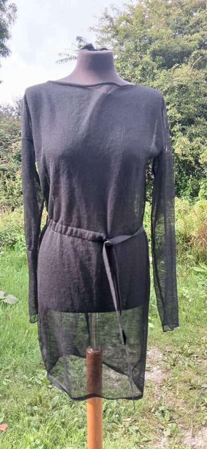 Sarah Pacini long fitted sheer dress with belt.