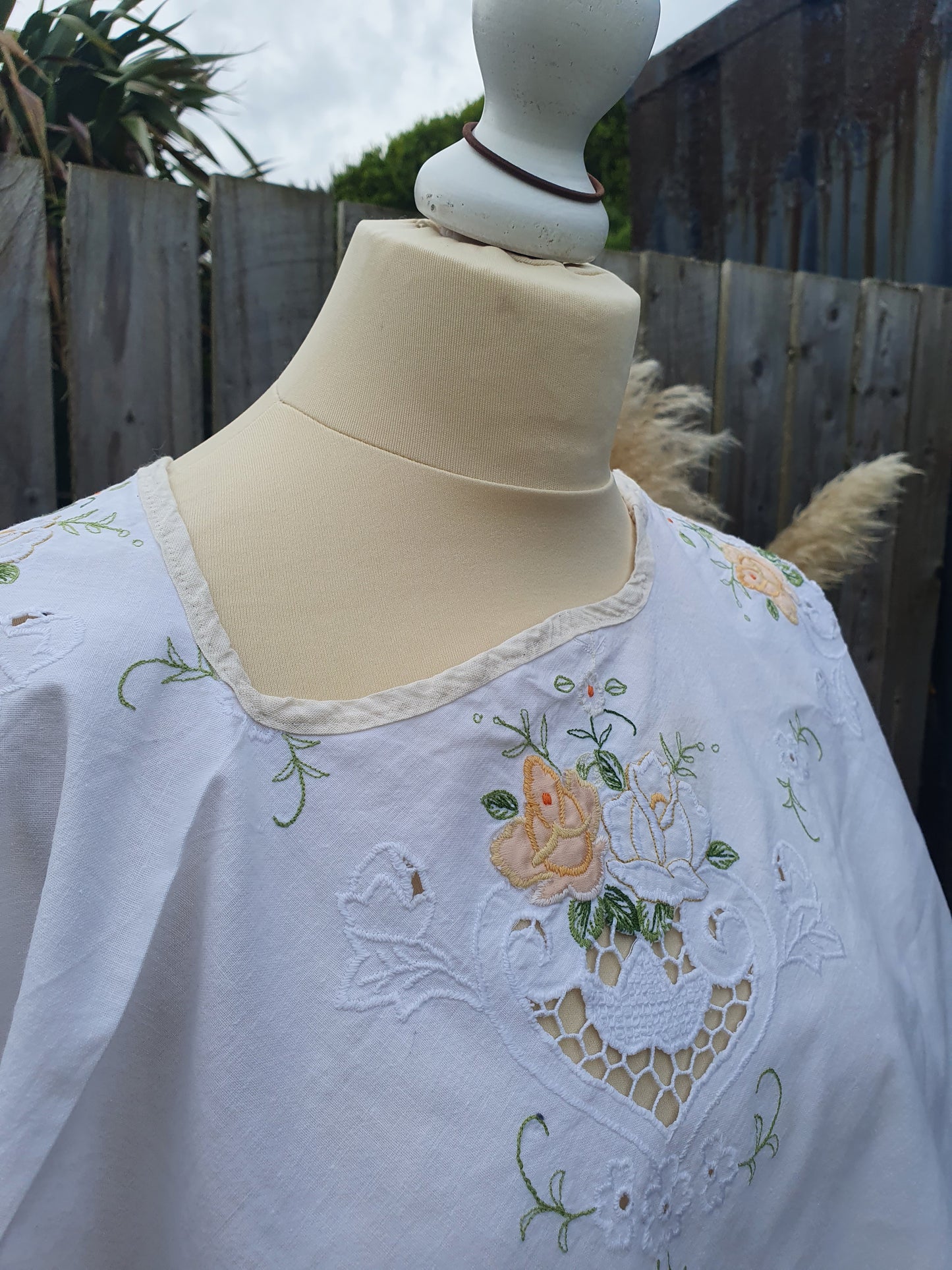 Vintage Embroidery Poncho One Size
